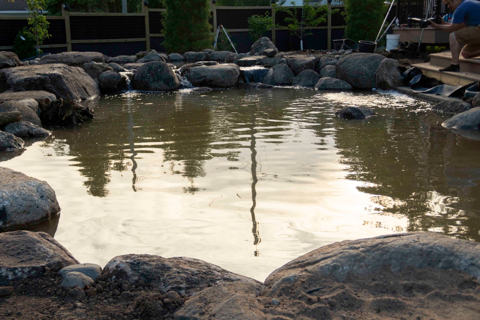 Waterfall and Pond at the Dirt Monkey build